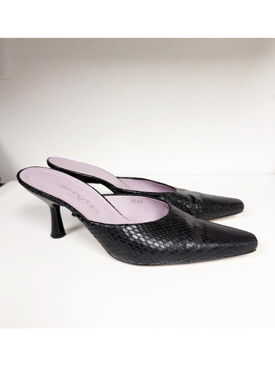 Bloomingdale's Shoes - Bloomingdale's Vtg Y2K Kitten Heel Mules Black Leather Pointed Toe Whimsy Goth